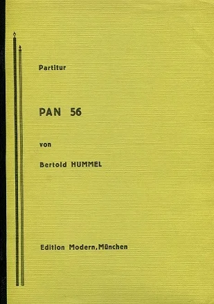 Gelbes Notenheft-Cover, Titel „Partitur, Pan 56, von Bertold Hummel“, Edition Modern München
