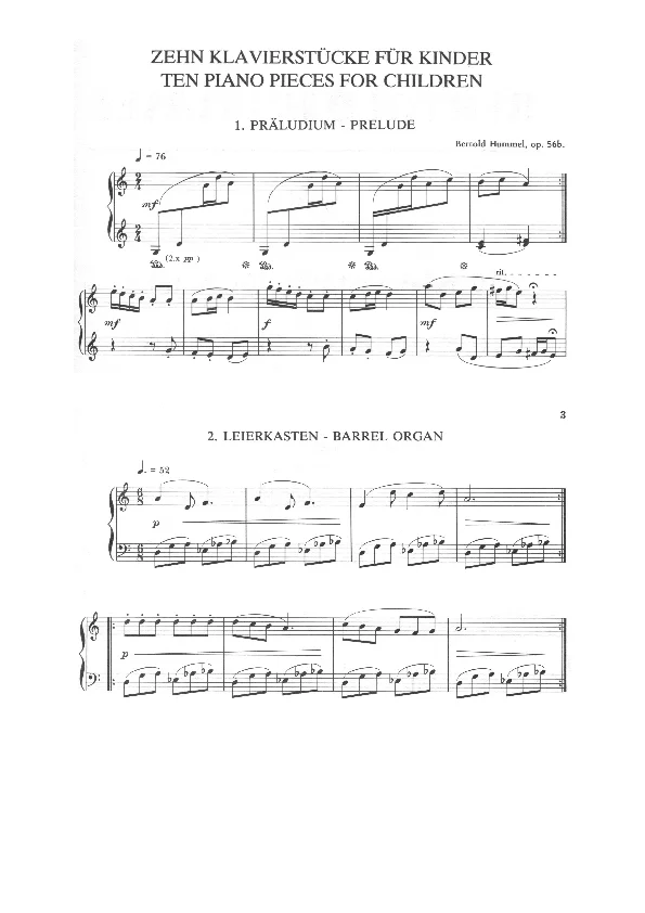 Bertold Hummel : Pièces pour piano pour enfants, op. 56b (partitions)