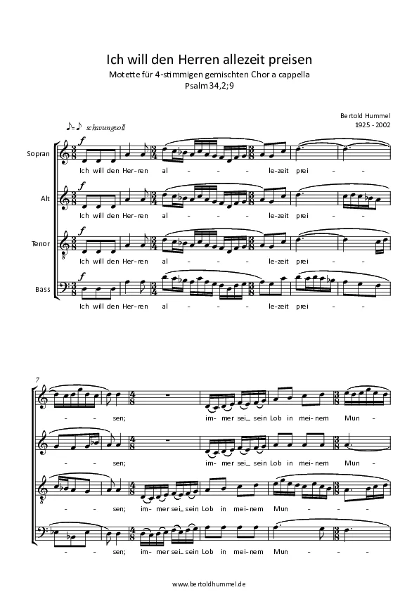 Bertold Hummel: I Will Praise the Lord at All Times (score)