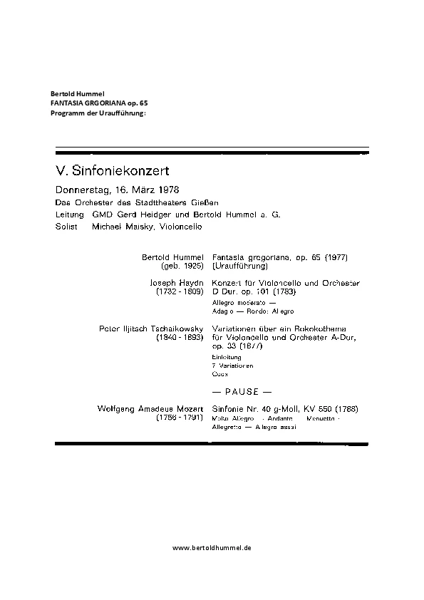 Programm der UA op. 65