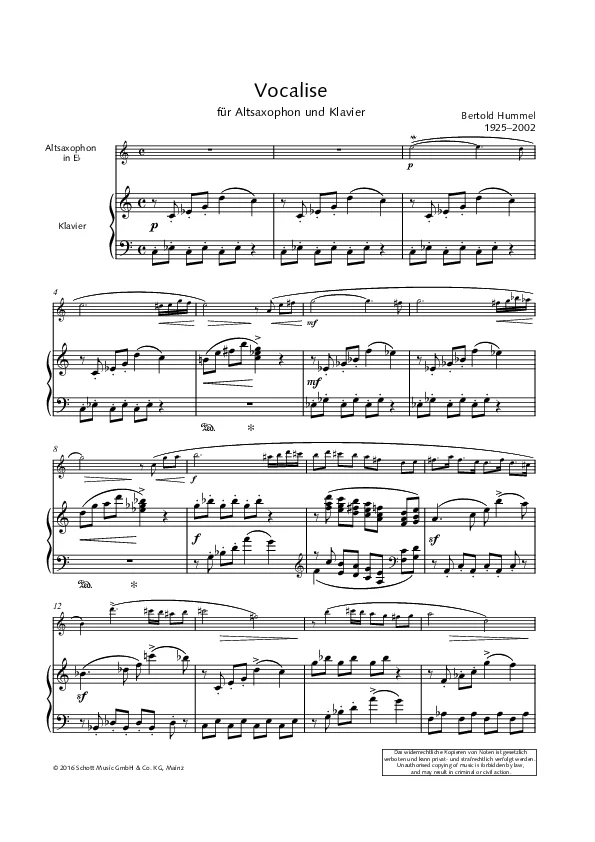 Bertold Hummel: Vocalise für Alt-Saxofon und Klavier (Orgel)