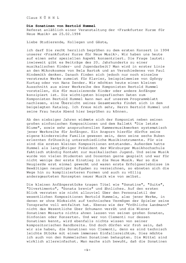 C. Kühnl: Die Sonatinen von Bertold Hummel 