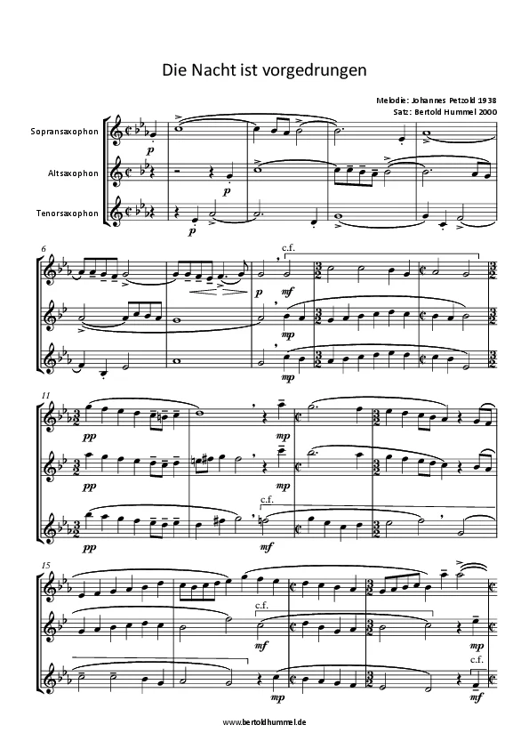 Bertold Hummel : 6 chorals pour saxophones soprano, alto et ténor (La nuit est tombée)