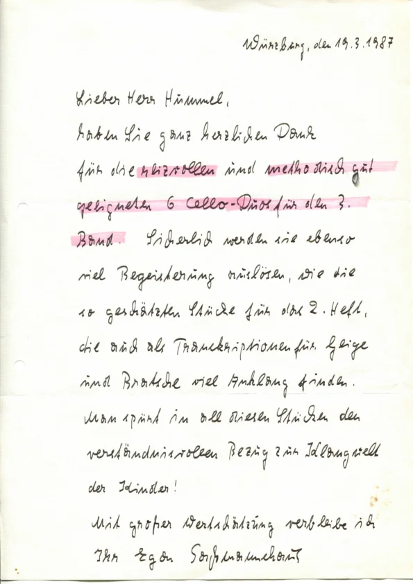 E. Sassmannshaus dankt für Cello-Duos