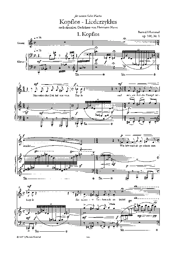Bertold Hummel: Kopflos - Liederzyklus nach H. Hesse, op. 108, 1 (Noten)