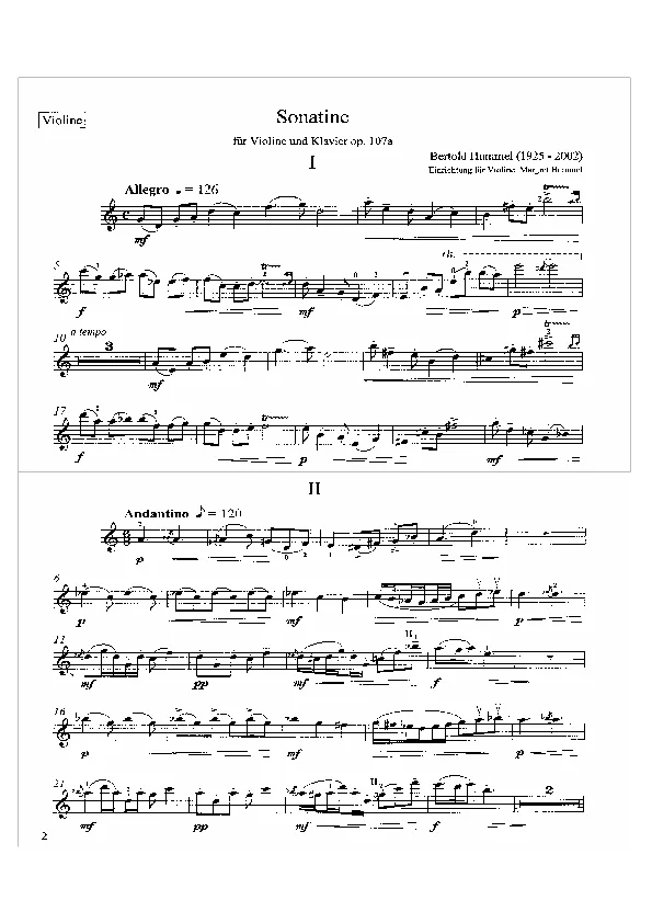 Bertold Hummel: Sonatine für Flöte und Klavier, op. 107a, 2 (Noten)