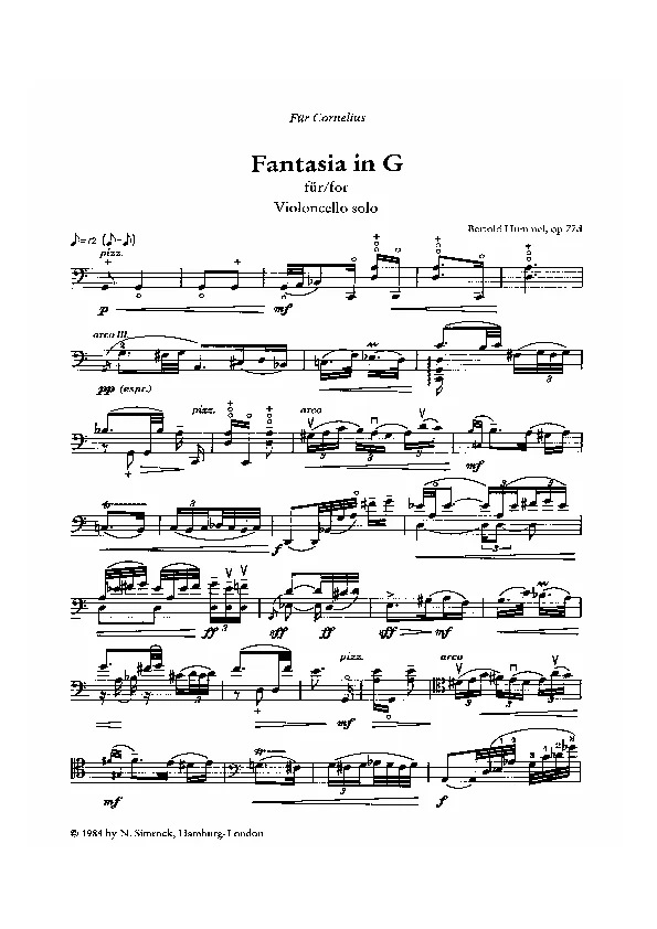 Bertold Hummel: Fantasia in G für Violoncello, op. 77d1 (Noten)