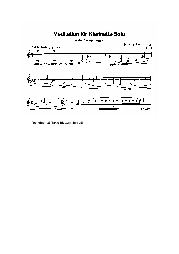 Bertold Hummel : Méditation pour clarinette, op. 77b (partition)