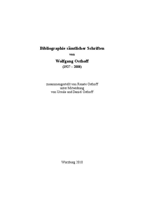 Wolfgang Osthoff: Bibliographie