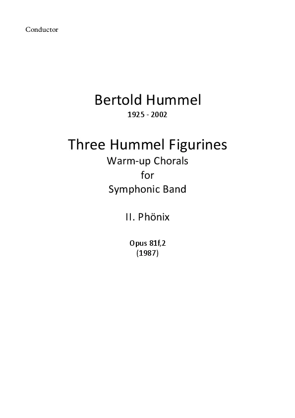 Bertold Hummel: Three Hummel Figurines (Three Warm-up Chorales), Op. 81f, No. 2 ‘II. Phoenix’ (score)