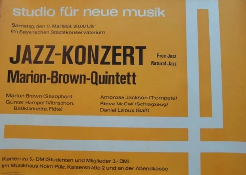 Plakat Marion Brown-Quintett, Würzburg 1969