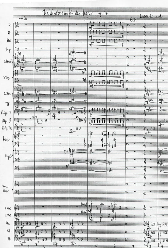 Bertold Hummel : « Message de paix de l'Apocalypse » pour chœur mixte et grand orchestre, op. 94 (manuscrit, fragment)