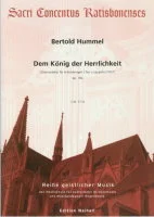 Small music book cover featuring a church tower silhouette, from the ‘Sacri Concentus Ratisbonenses’ series, titled ‘Bertold Hummel, To the King of Glory’, a series of sacred music, published by Edition Marian