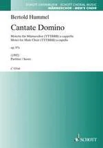 Türkis-grünes Notenheft-Cover der Schott Chormusik (Miniaturansicht), Titel „Bertold Hummel, Cantate Domino, Motette für Männerchor (TTTBBB) a cappella, op. 97c (1992), Partitur/Score“