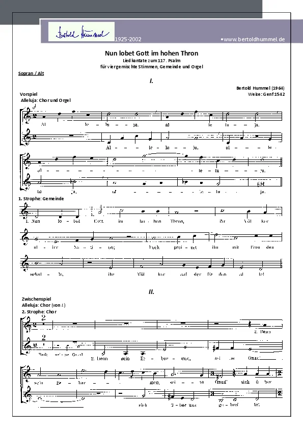 Bertold Hummel : « Louez donc Dieu sur son trône céleste » (mélodie : Genève 1542) (1964, soprano/alto)