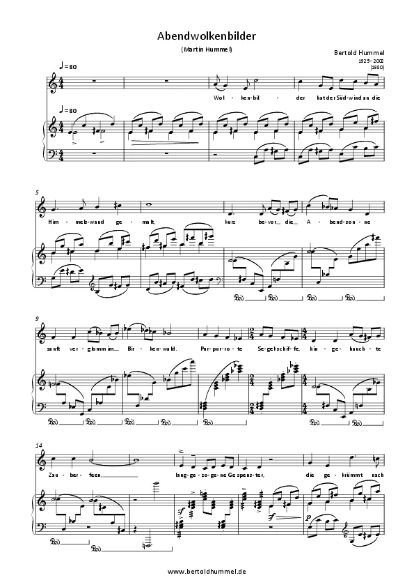 Bertold Hummel: Abendwolkenbilder (Text: Martin Hummel) für Singstimme und Klavier (Partitur)