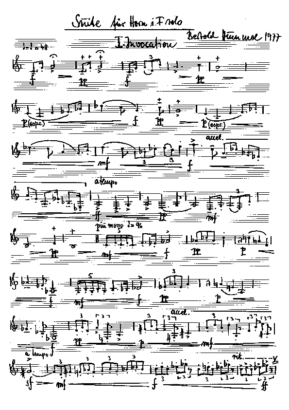 Bertold Hummel: Suite for Horn in F major, Op. 64, No. 1 (manuscript)