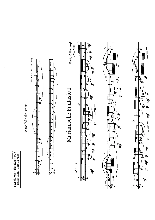 Bertold Hummel : Fantaisies mariales I-III pour cor de basset (clarinette basse/basson en fa), op. 87d (partition pour cor de basset)