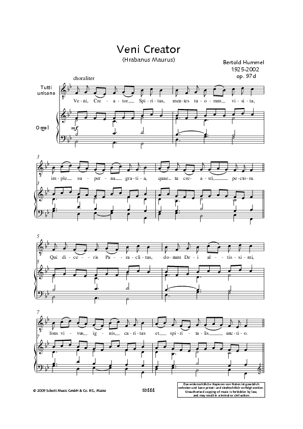 Bertold Hummel : « Veni, Creator » pour double chœur, op. 97d (partition)