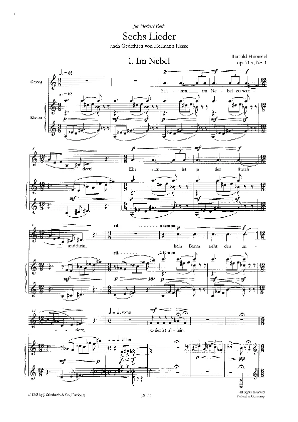 Bertold Hummel: 6 Hesse-Lieder, op. 71a, 1 (Noten)