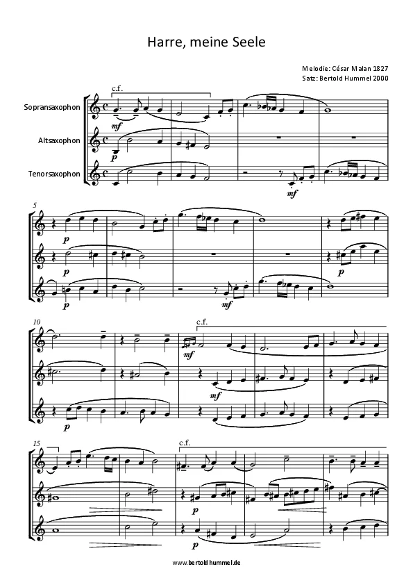 Bertold Hummel : 6 chorals pour saxophones soprano, alto et ténor (Harre meine Seele)
