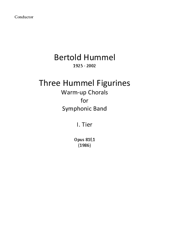 Bertold Hummel: Three Hummel Figurines (Three Warm-up Chorales), Op. 81f, 1 ‘I. Tier’ (score)