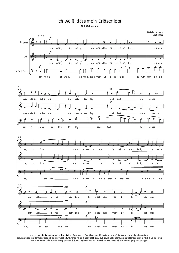 Bertold Hummel: I Know That My Saviour Lives (complete choral score)