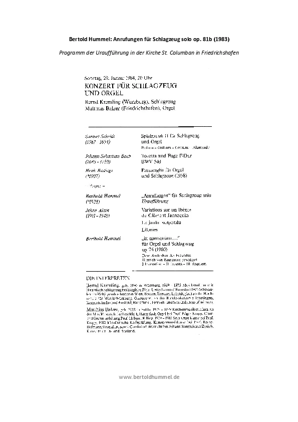 Programm der UA op. 81b
