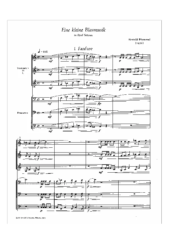 Bertold Hummel : Une petite pièce pour instruments à vent, op. 61, n° 1 (partition)
