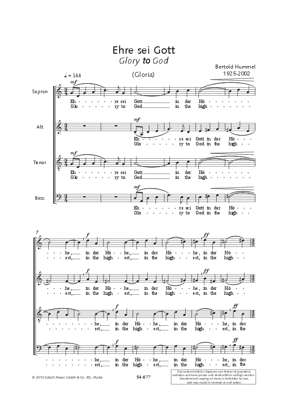 Bertold Hummel : Gloire à Dieu (partition)