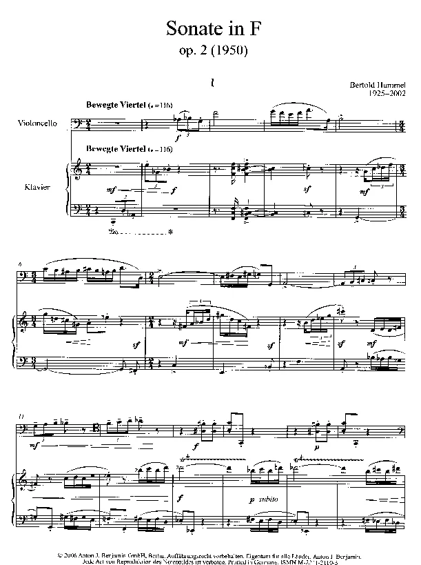 Bertold Hummel : op. 2, n° 1 (partition)