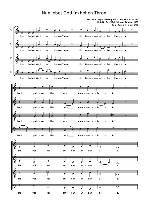 Bertold Hummel : « Louez donc Dieu sur son trône élevé » (mélodie : Genève 1542) (1998, SATB)