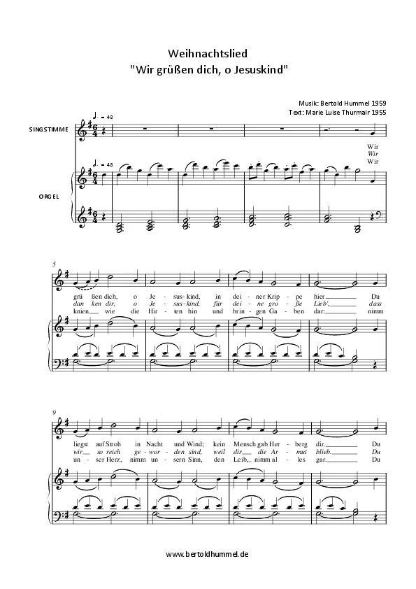 Bertold Hummel : chant de Noël « Wir grüßen dich, o Jesuskind » (paroles : Marie Luise Thurmair) (chant solo)