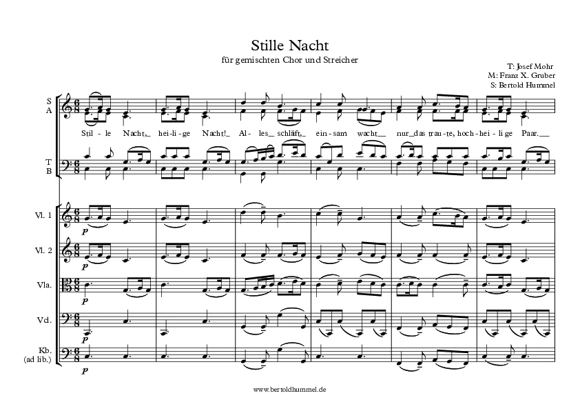 Bertold Hummel: Stille Nacht mit Streichern (Partitur komplett)