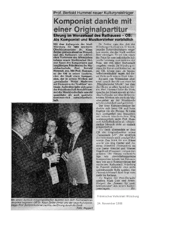 Presse zur UA op. 88c