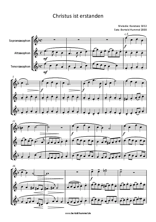 Bertold Hummel : 6 chorals pour saxophones soprano, alto et ténor (Le Christ est ressuscité)