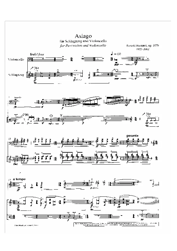 Bertold Hummel: ‘Asiago’ for percussion and cello, Op. 107b (Beginning)