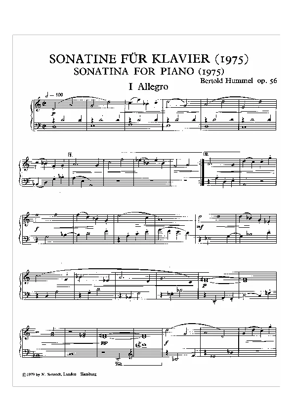 Bertold Hummel : Sonatine, op. 56a (partition)