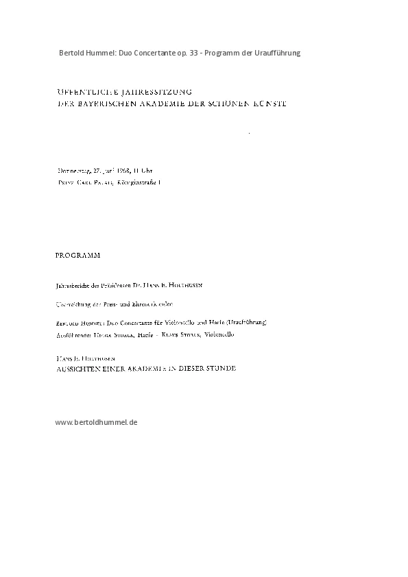 Programm der UA op. 33
