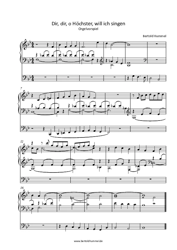 Bertold Hummel: Dir, dir, o Höchster, will ich singen (Orgelvorspiel)