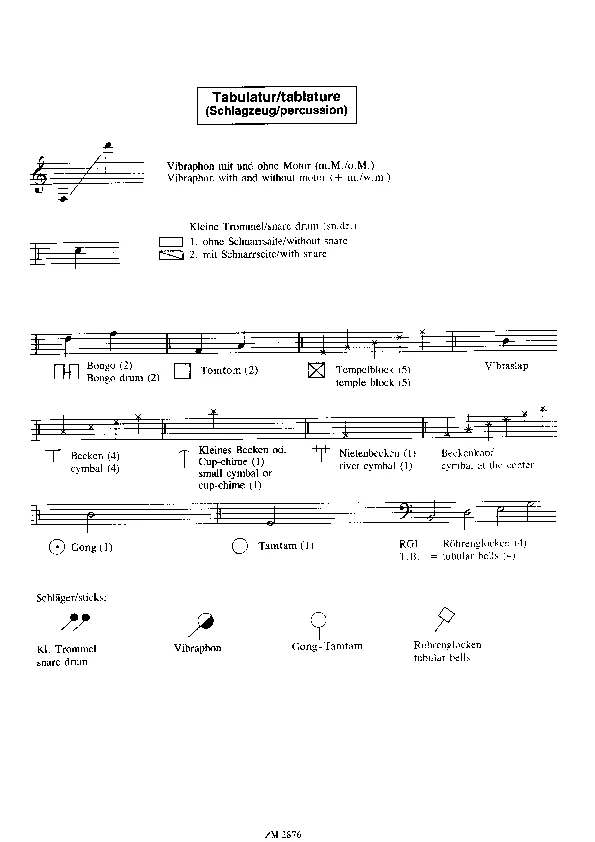 Bertold Hummel: Trio für Trompete in C, Schlagzeug und Klavier, op. 82a (Percussion Tabulatur)