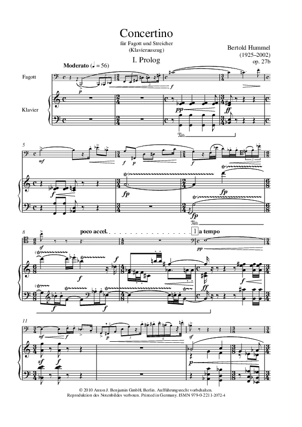 Bertold Hummel : op. 27b, n° 1 (partition pour piano)