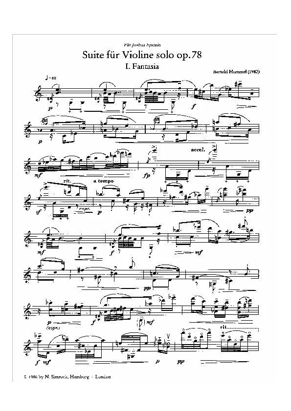 Bertold Hummel : Suite pour violon seul, op. 78, n° 1 (partition)