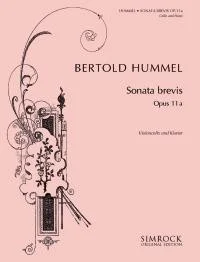 Rosafarbenes, ornamental verziertes Notenheft-Cover, Titel „Bertold Hummel, Sonata brevis, Opus 11a, Violoncello und Klavier“, Simrock Original Edition