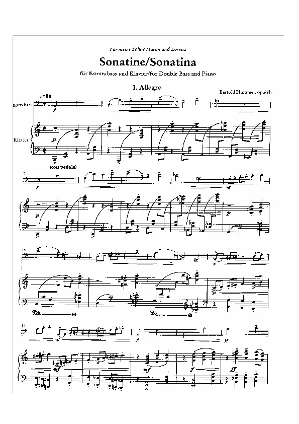 Bertold Hummel : Sonatine pour contrebasse, op. 69b, n° 1 (partition)